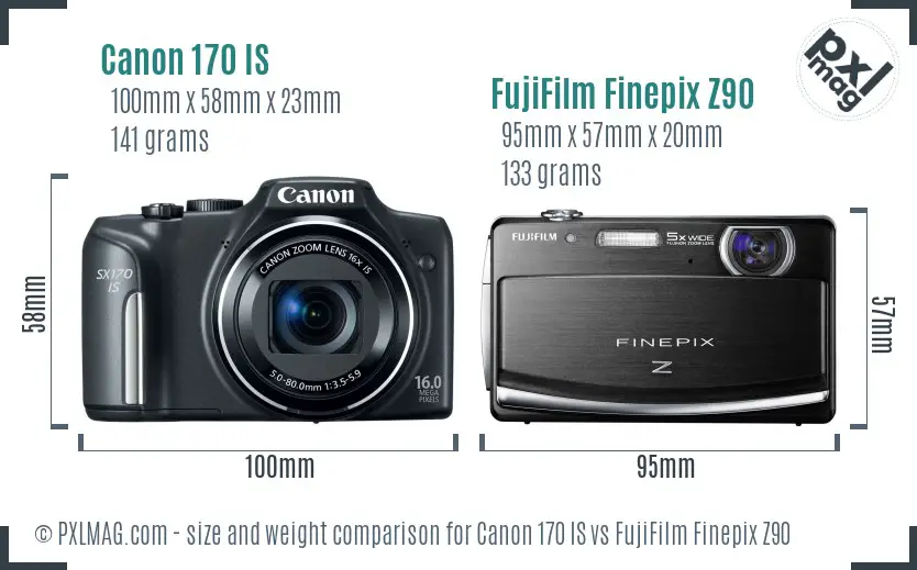 Canon 170 IS vs FujiFilm Finepix Z90 size comparison Canon 170 IS vs FujiFilm Finepix Z90 size comparison