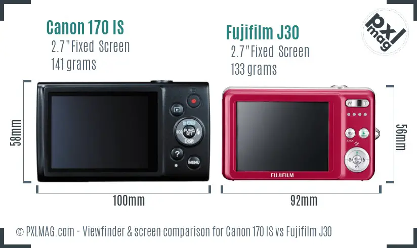 Canon 170 IS vs Fujifilm J30 Screen and Viewfinder comparison