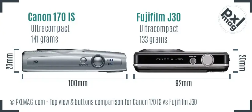 Canon 170 IS vs Fujifilm J30 top view buttons comparison