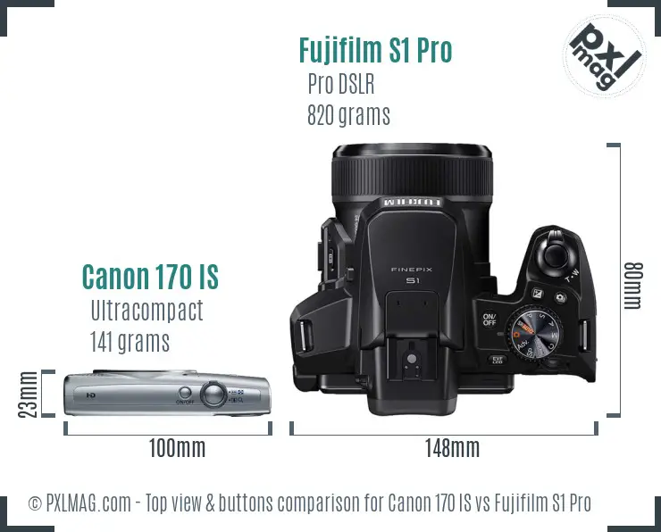 Canon 170 IS vs Fujifilm S1 Pro top view buttons comparison