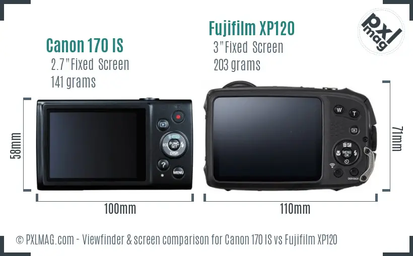 Canon 170 IS vs Fujifilm XP120 Screen and Viewfinder comparison