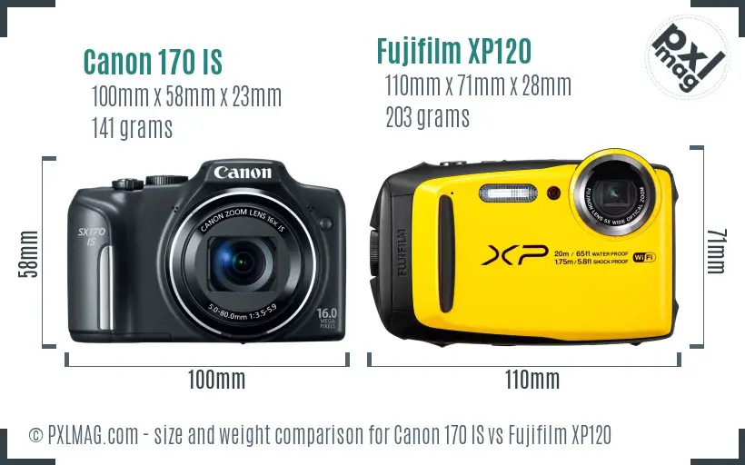 Canon 170 IS vs Fujifilm XP120 size comparison