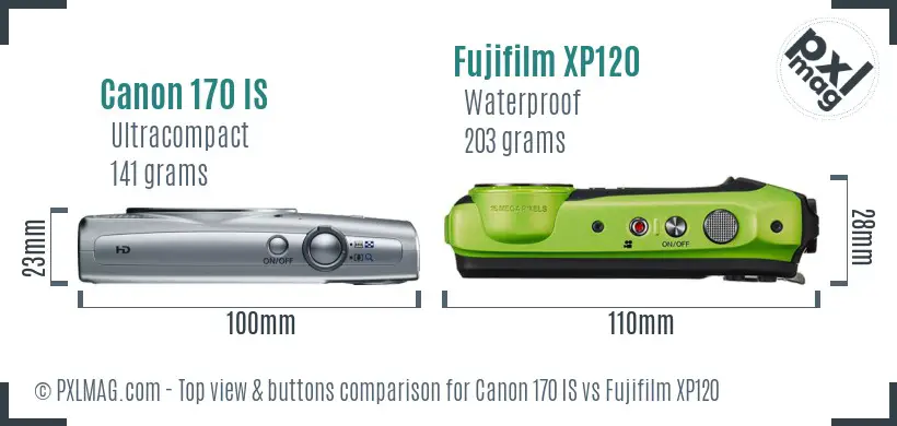 Canon 170 IS vs Fujifilm XP120 top view buttons comparison