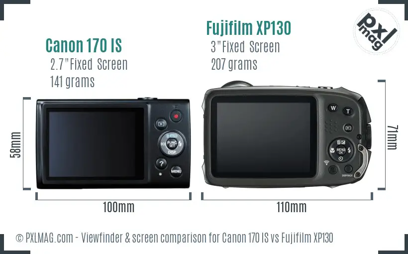 Canon 170 IS vs Fujifilm XP130 Screen and Viewfinder comparison