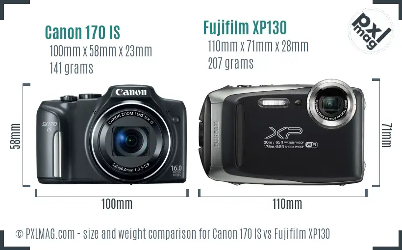 Canon 170 IS vs Fujifilm XP130 size comparison