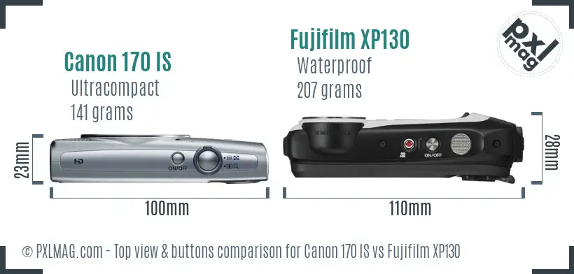Canon 170 IS vs Fujifilm XP130 top view buttons comparison