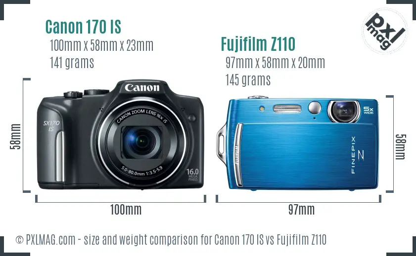 Canon 170 IS vs Fujifilm Z110 size comparison Canon 170 IS vs Fujifilm Z110 size comparison