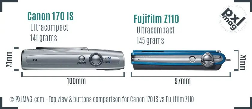 Canon 170 IS vs Fujifilm Z110 top view buttons comparison Canon 170 IS vs Fujifilm Z110 top view buttons comparison