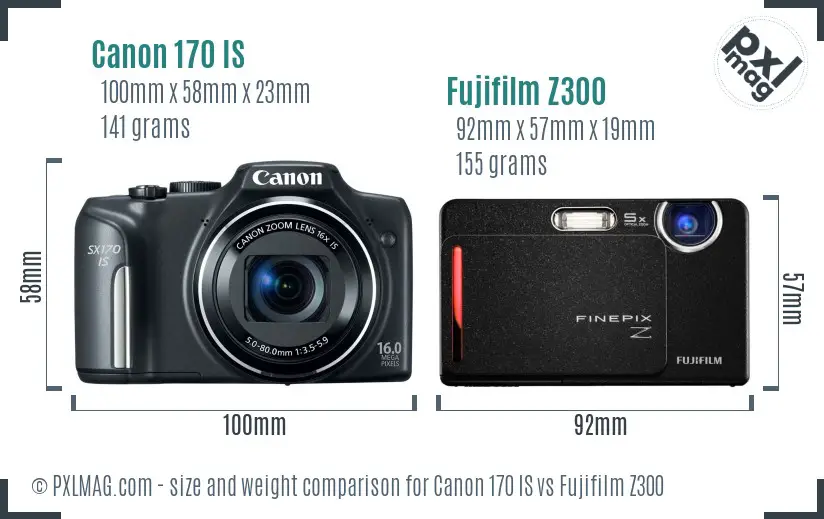 Canon 170 IS vs Fujifilm Z300 size comparison
