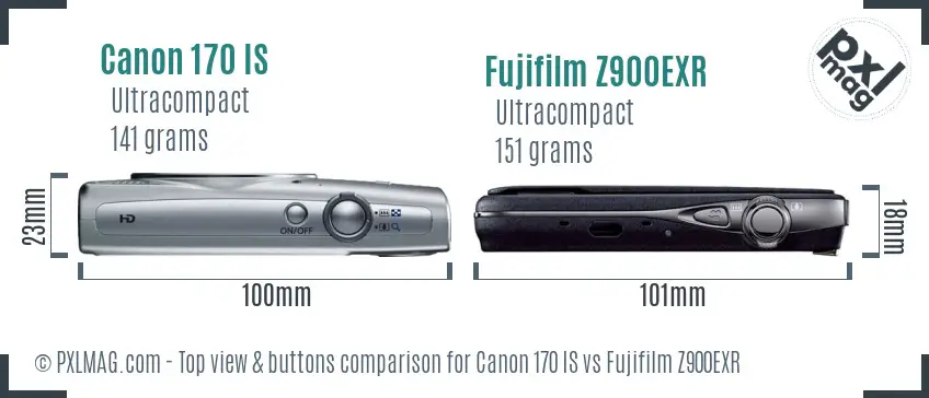 Canon 170 IS vs Fujifilm Z900EXR top view buttons comparison