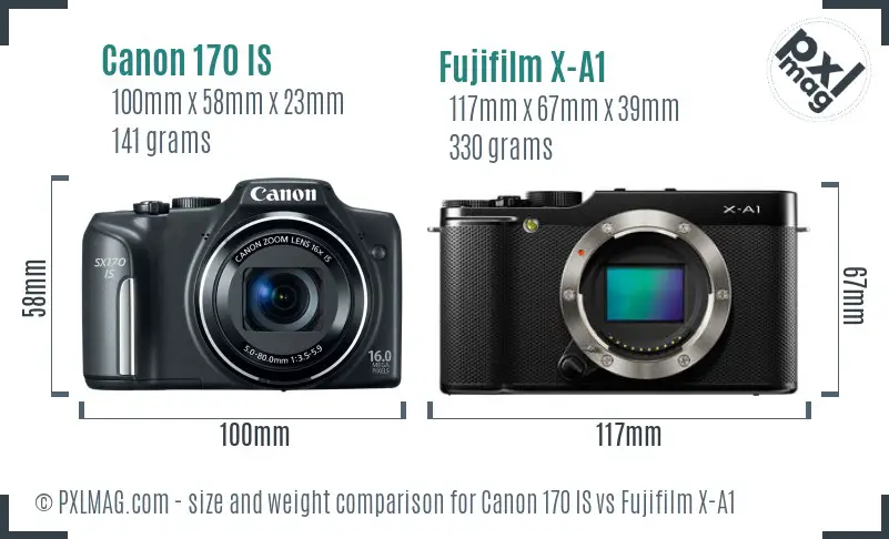 Canon 170 IS vs Fujifilm X-A1 size comparison