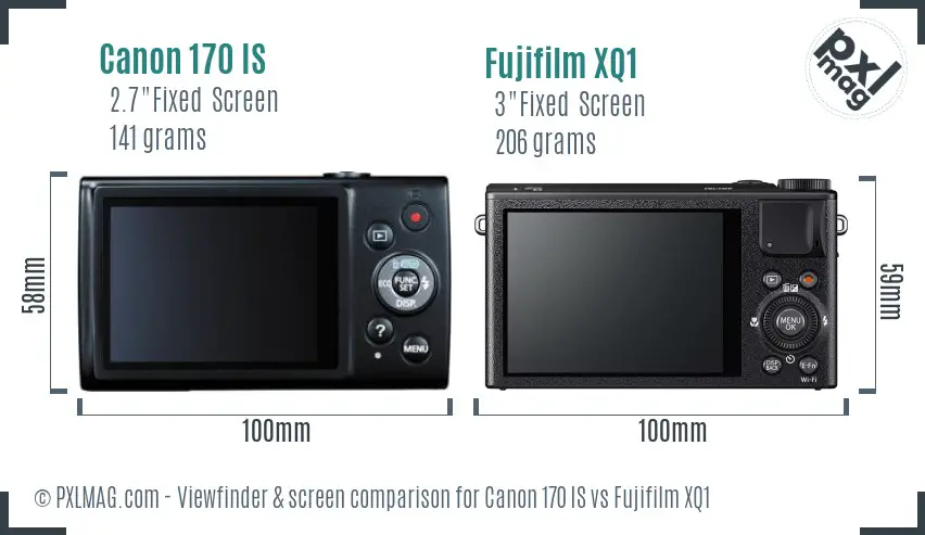 Canon 170 IS vs Fujifilm XQ1 Screen and Viewfinder comparison