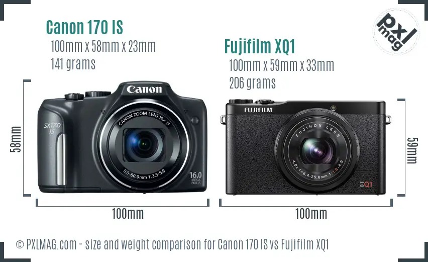 Canon 170 IS vs Fujifilm XQ1 size comparison