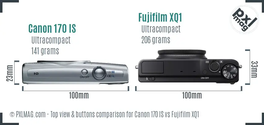 Canon 170 IS vs Fujifilm XQ1 top view buttons comparison