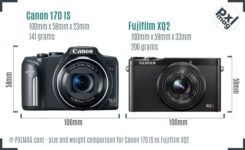 Canon 170 IS vs Fujifilm XQ2 size comparison