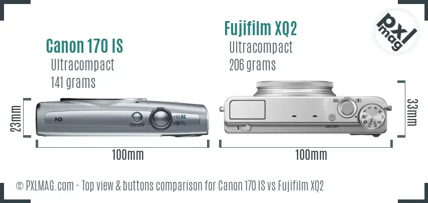 Canon 170 IS vs Fujifilm XQ2 top view buttons comparison