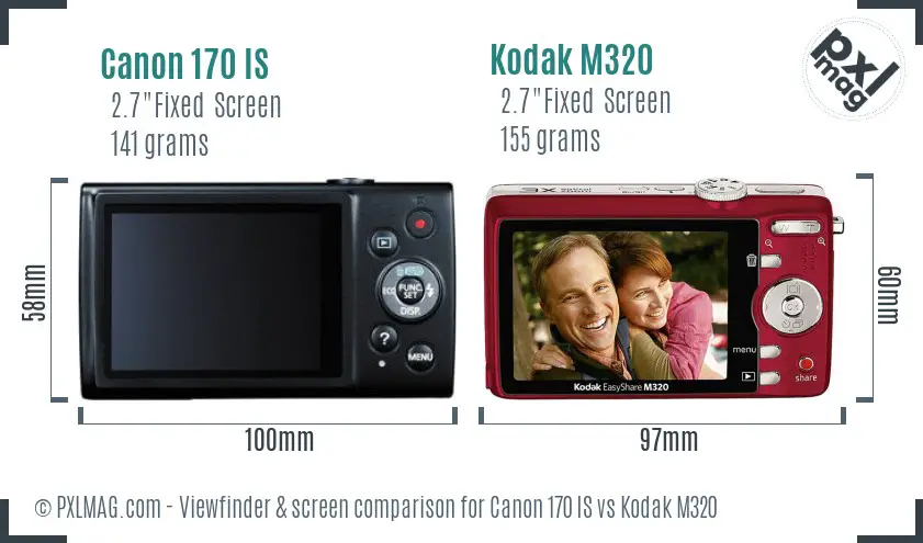 Canon 170 IS vs Kodak M320 Screen and Viewfinder comparison