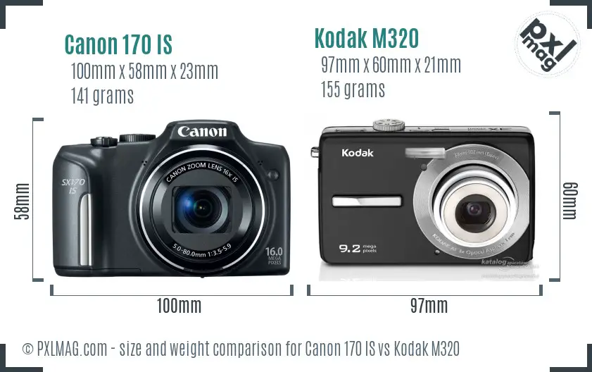 Canon 170 IS vs Kodak M320 size comparison