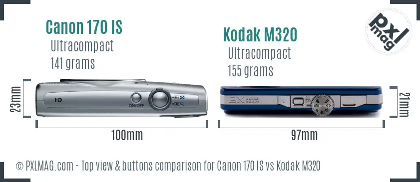Canon 170 IS vs Kodak M320 top view buttons comparison