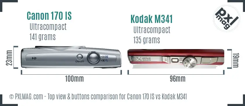 Canon 170 IS vs Kodak M341 top view buttons comparison