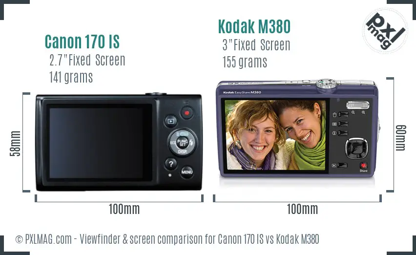 Canon 170 IS vs Kodak M380 Screen and Viewfinder comparison