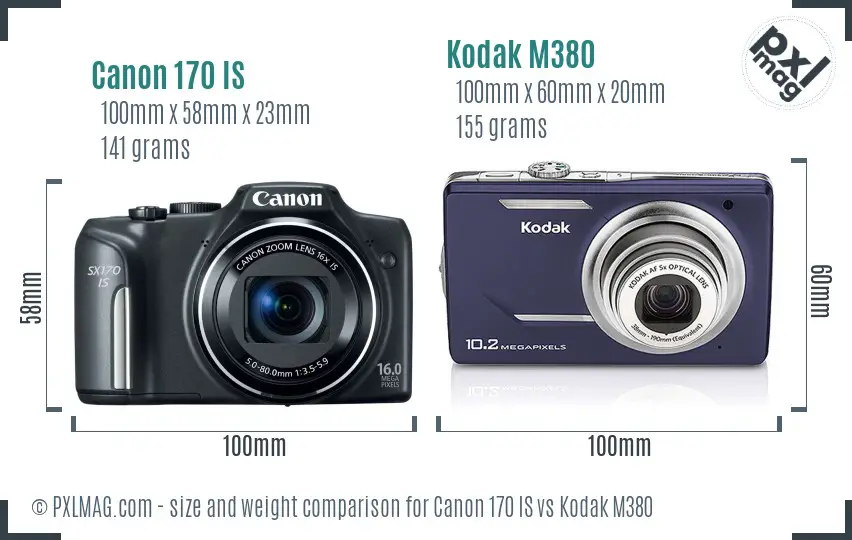 Canon 170 IS vs Kodak M380 size comparison