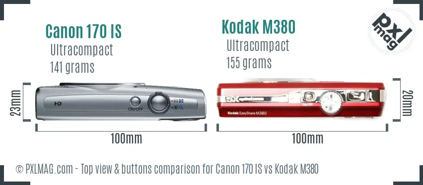 Canon 170 IS vs Kodak M380 top view buttons comparison