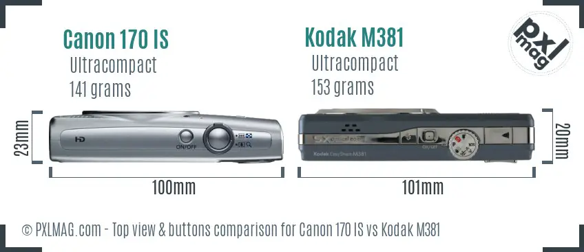 Canon 170 IS vs Kodak M381 top view buttons comparison