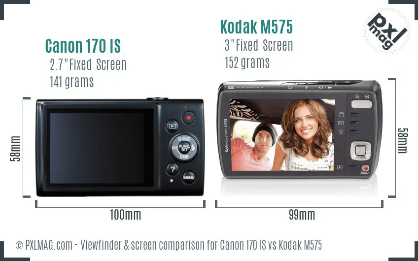 Canon 170 IS vs Kodak M575 Screen and Viewfinder comparison