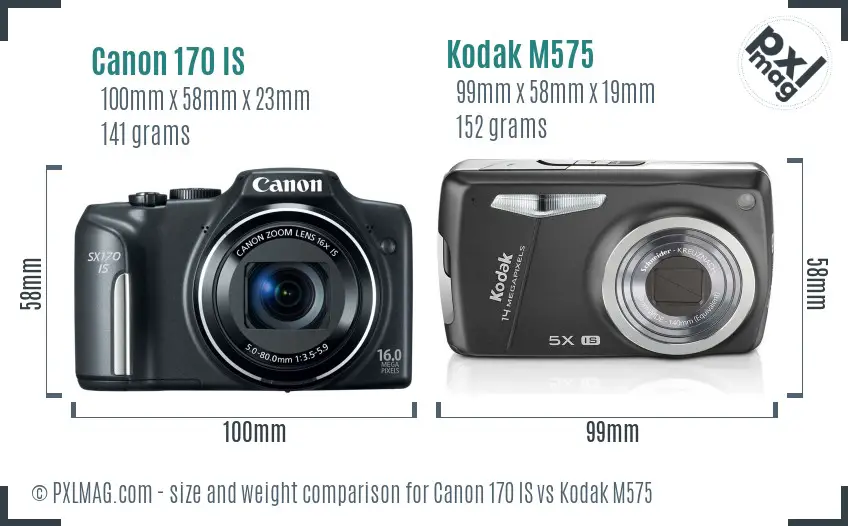 Canon 170 IS vs Kodak M575 size comparison