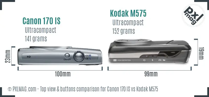 Canon 170 IS vs Kodak M575 top view buttons comparison