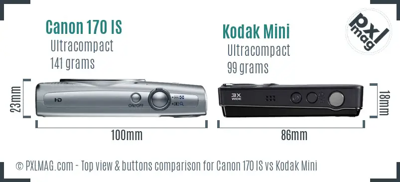 Canon 170 IS vs Kodak Mini top view buttons comparison