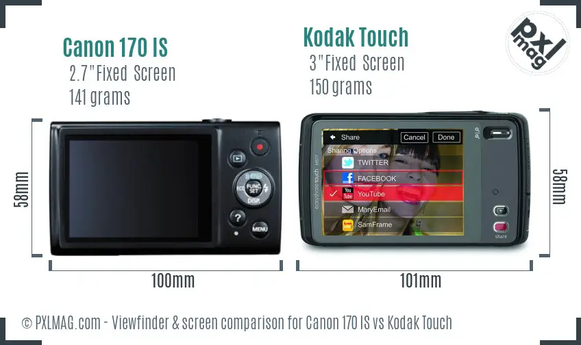Canon 170 IS vs Kodak Touch Screen and Viewfinder comparison