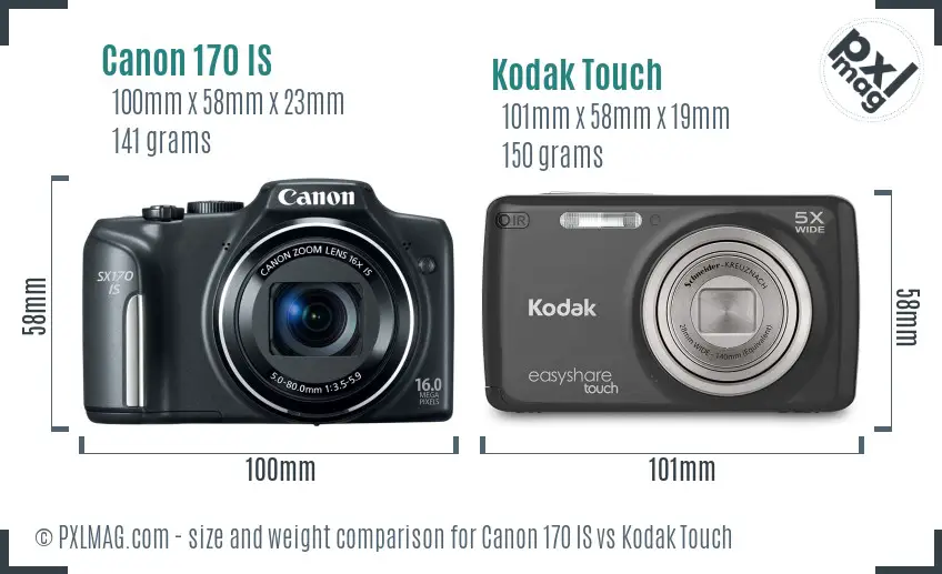 Canon 170 IS vs Kodak Touch size comparison