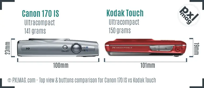 Canon 170 IS vs Kodak Touch top view buttons comparison