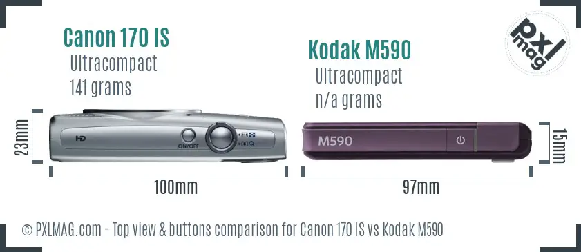 Canon 170 IS vs Kodak M590 top view buttons comparison