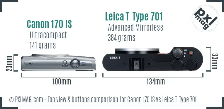 Canon 170 IS vs Leica T  Type 701 top view buttons comparison
