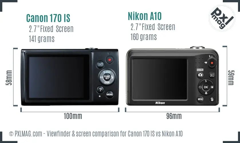 Canon 170 IS vs Nikon A10 Screen and Viewfinder comparison