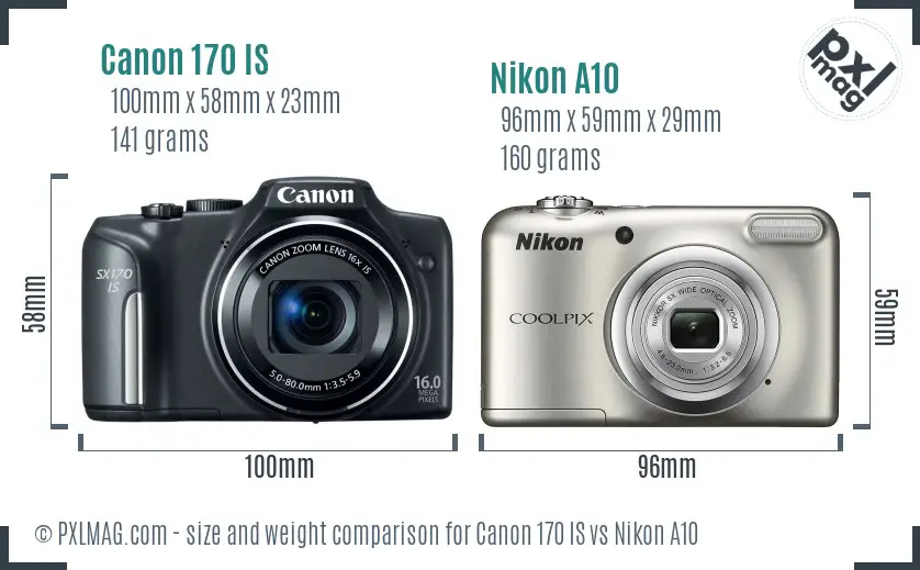 Canon 170 IS vs Nikon A10 size comparison