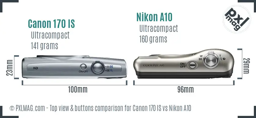 Canon 170 IS vs Nikon A10 top view buttons comparison