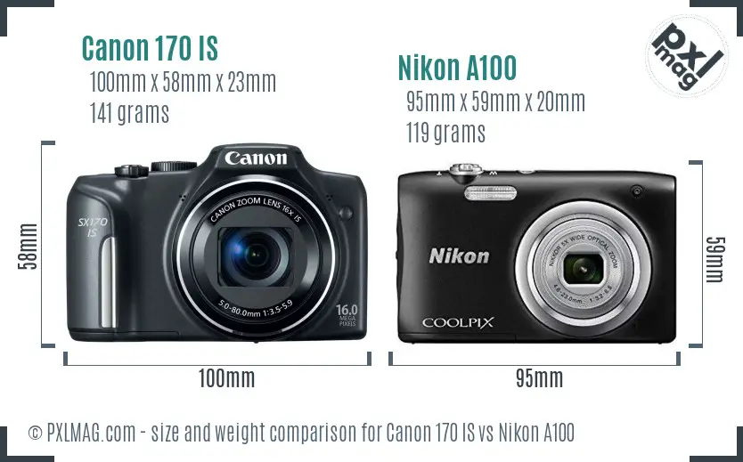 Canon 170 IS vs Nikon A100 size comparison