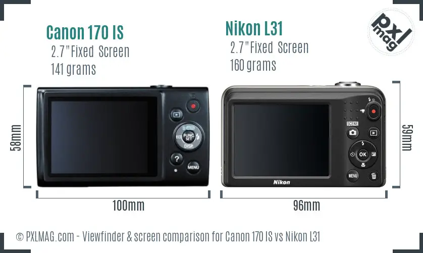 Canon 170 IS vs Nikon L31 Screen and Viewfinder comparison