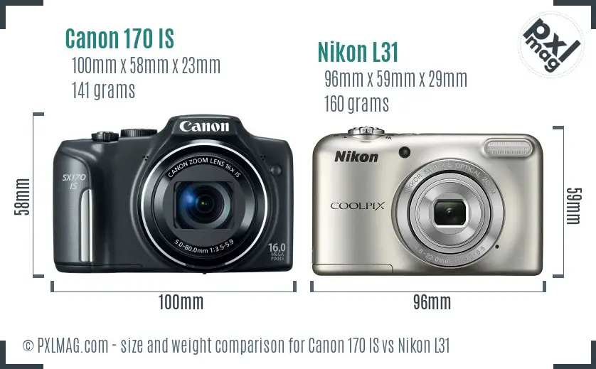 Canon 170 IS vs Nikon L31 size comparison