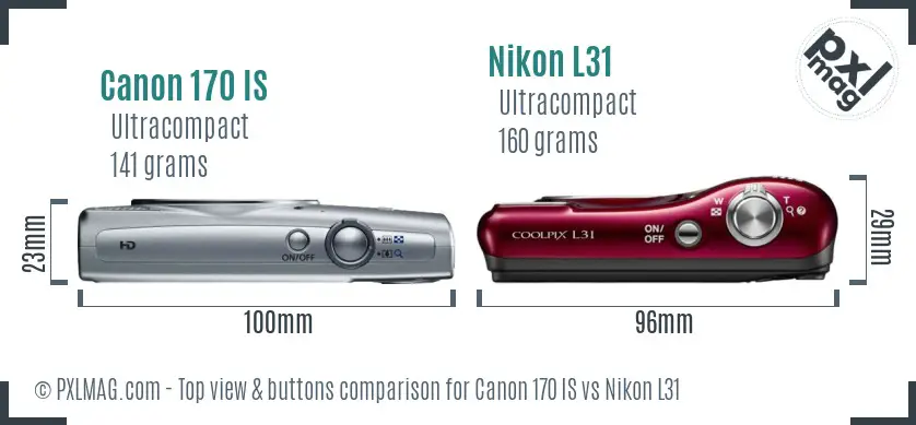 Canon 170 IS vs Nikon L31 top view buttons comparison