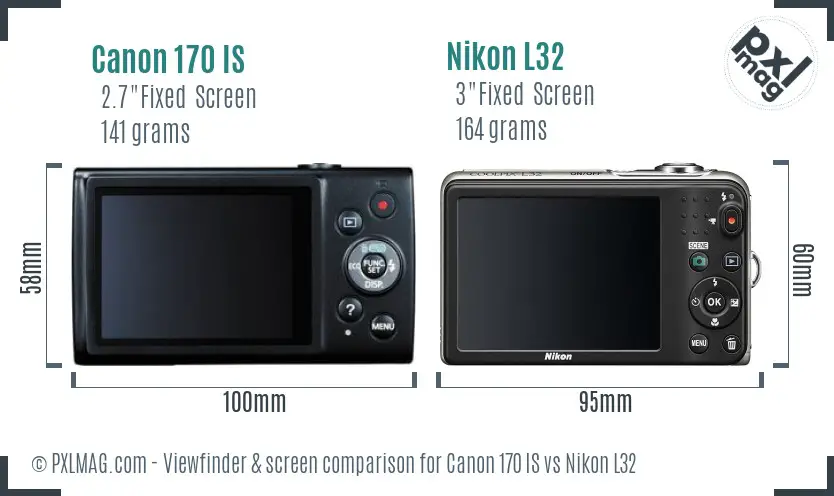 Canon 170 IS vs Nikon L32 Screen and Viewfinder comparison