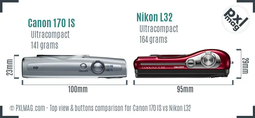 Canon 170 IS vs Nikon L32 top view buttons comparison