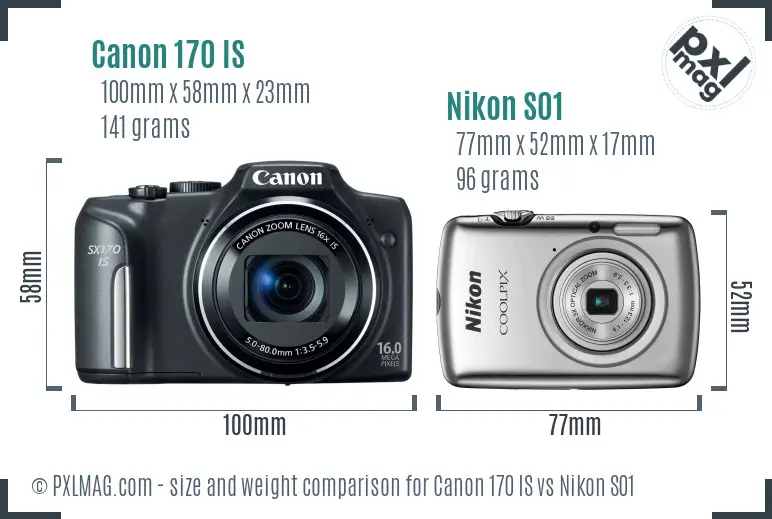 Canon 170 IS vs Nikon S01 size comparison