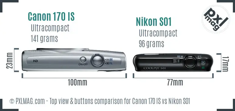 Canon 170 IS vs Nikon S01 top view buttons comparison