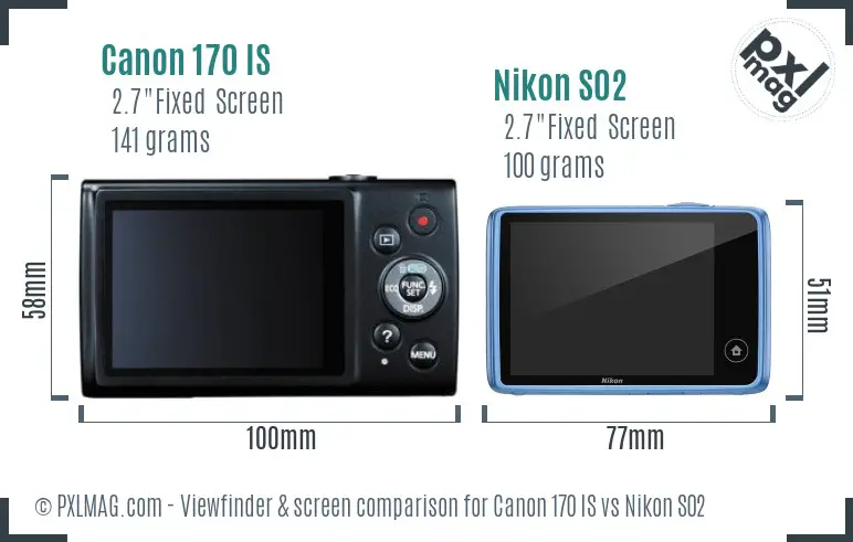 Canon 170 IS vs Nikon S02 Screen and Viewfinder comparison