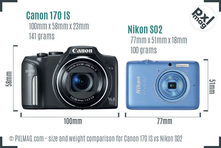 Canon 170 IS vs Nikon S02 size comparison